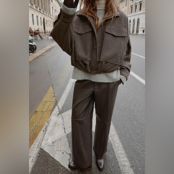 Zara Herringbone Balloon Bomber Jacket - Picture 2 of 8